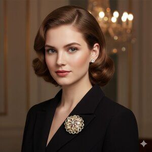 Vintage Tiered Rhinestone Flower Brooch Multi-Layered Gold Tone Prong Set Bezel